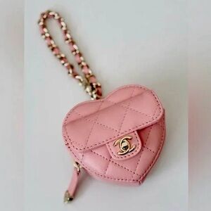 Chanel Pink Heart-Shaped Quilted Lambskin Mini Bag Charm
